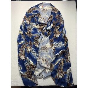 Hilo Hattie Queen Flat Sheet Blue Rayon Tropical Hawaiian Adults Vintage Retro